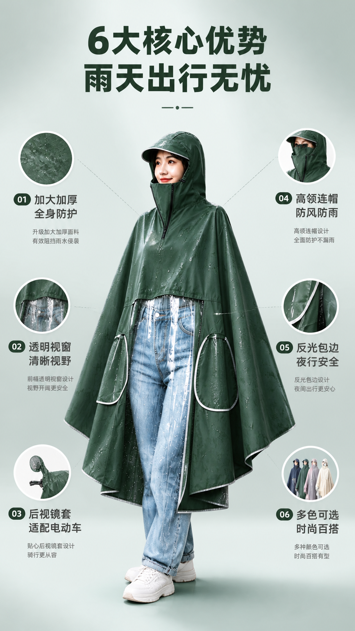 [商品] 使用【图1】墨绿色斗篷式雨衣；保留全部结构、颜色、材… - 图片创意预览