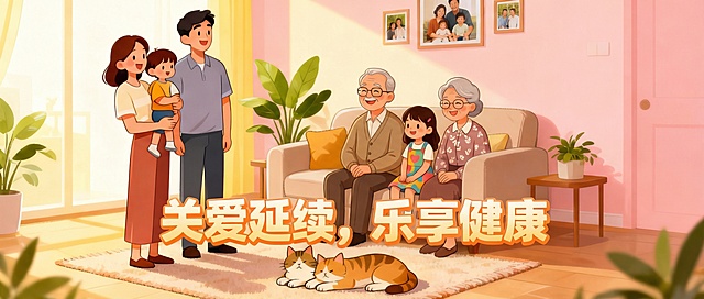 我需要再这张图上修改，沙发上的任务改成爷爷奶奶和女孩，且保持画面风格的一致，是卡通非真人的形态