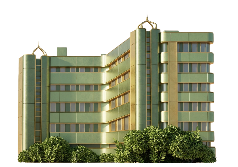 将图中的建筑优化为C4D立体风格，保留建筑的整体结构和形态，渲染质感细腻，光影自然，视觉效果立体真实预览效果