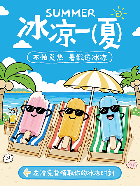 夏日免费送棒冰避暑清凉引流小红书封面