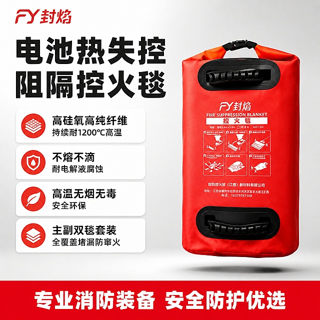 使用电商主图技能生成1张比例1:1的电商主图，适配平台为淘宝/天猫，商品为「图片1」，商品卖点为高硅氧高纯纤维，持续耐1200℃高温 不熔不滴，强效阻隔电池热失控 耐电解液腐蚀，高温无烟无毒 主副双毯套装，全覆盖堵漏防窜火，