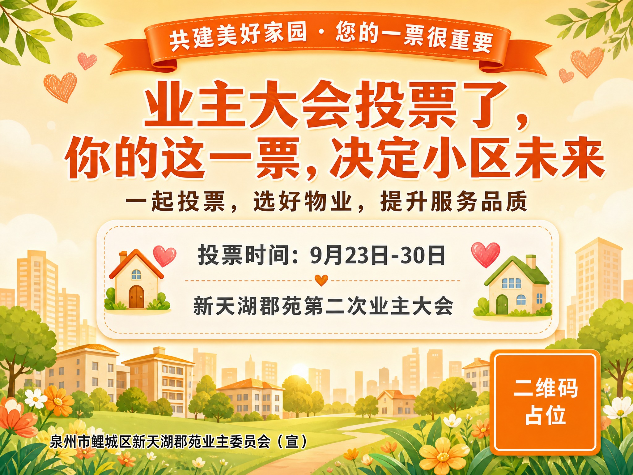 温馨社区风格电梯海报，横版4:3比例。画面整体暖色调，以温暖的… - 图片创意预览