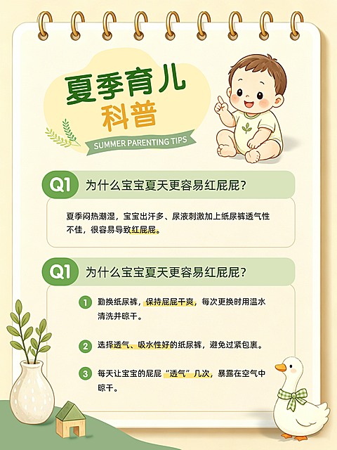 夏季育儿知识科普分享卡通风小红书配图