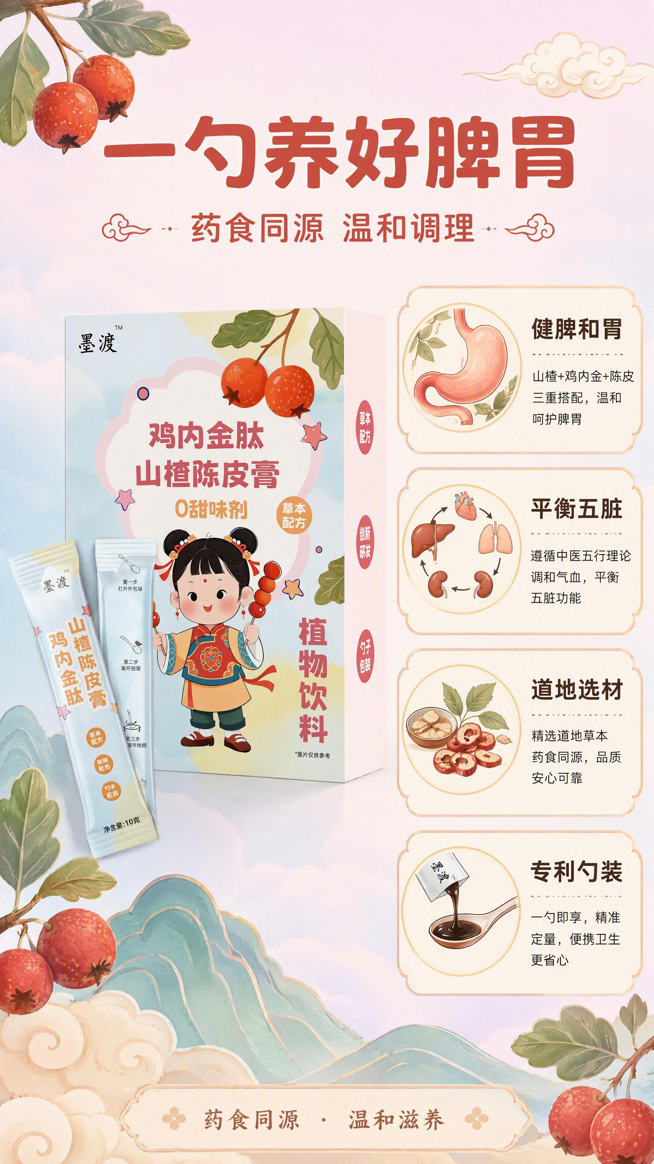 [第3张] 详情页核心卖点 - 健脾和胃·平衡五脏功效利益页。… - 图片创意预览