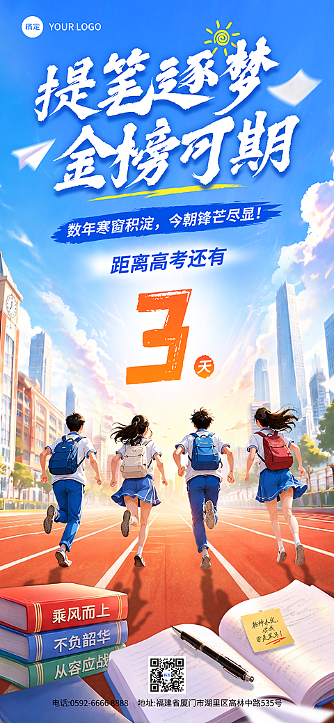 高考祝福加油必胜倒计时冲击感全屏竖版海报