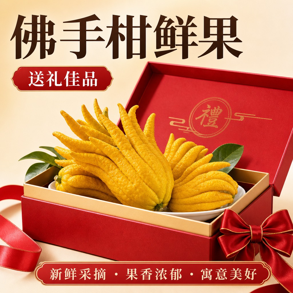 佛手柑鲜果送礼SKU主图，1:1正方形构图，画面主体是一盘新鲜… - 图片创意预览