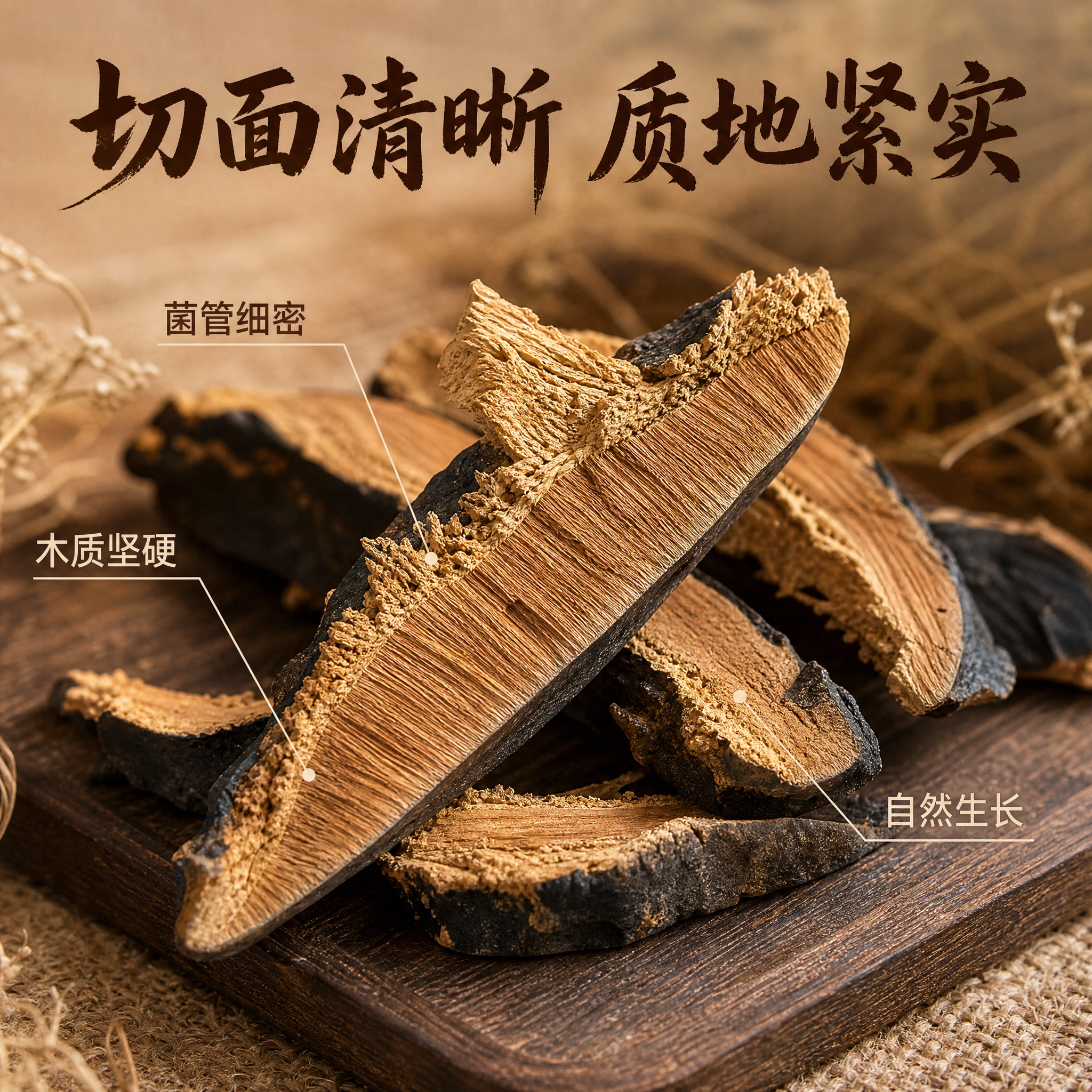 [主图-2] 薄树灵芝切面纹理展示，突出内部结构与品质细节，建… - 图片创意预览