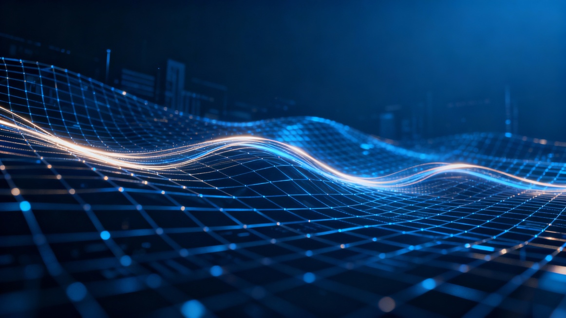 Modern digital banking background, abstract finance grid, dark blue environment, soft glowing lines,预览效果