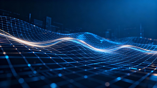 Modern digital banking background, abstract finance grid, dark blue environment, soft glowing lines, institutional fintech style, no text,