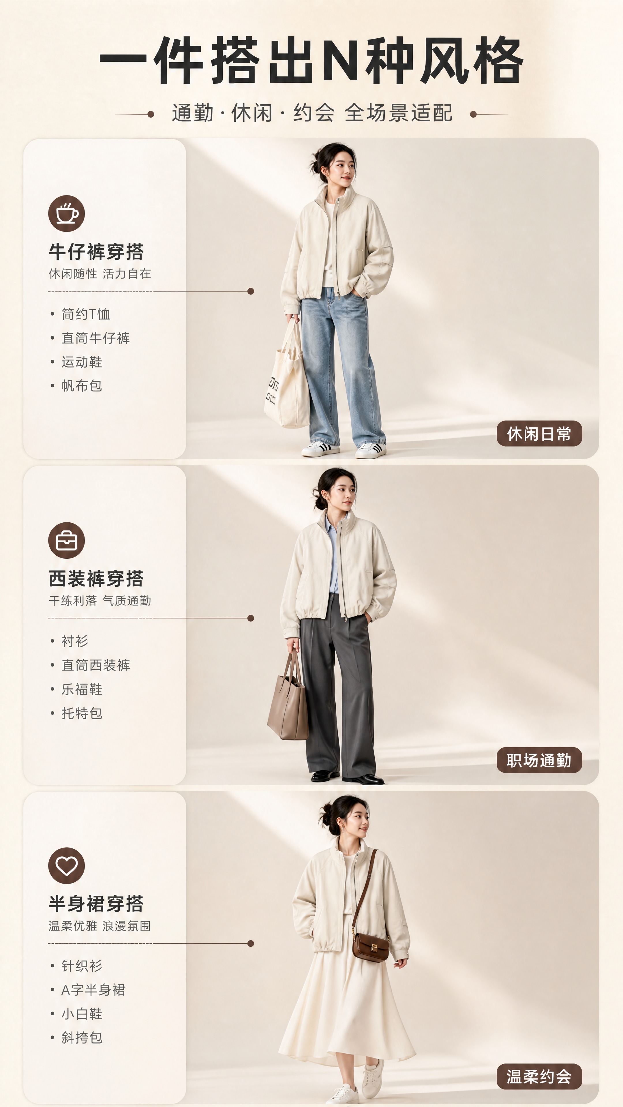 [商品] 使用【图1】米白色立领短款夹克；商品处理：保留立领、… - 图片创意预览