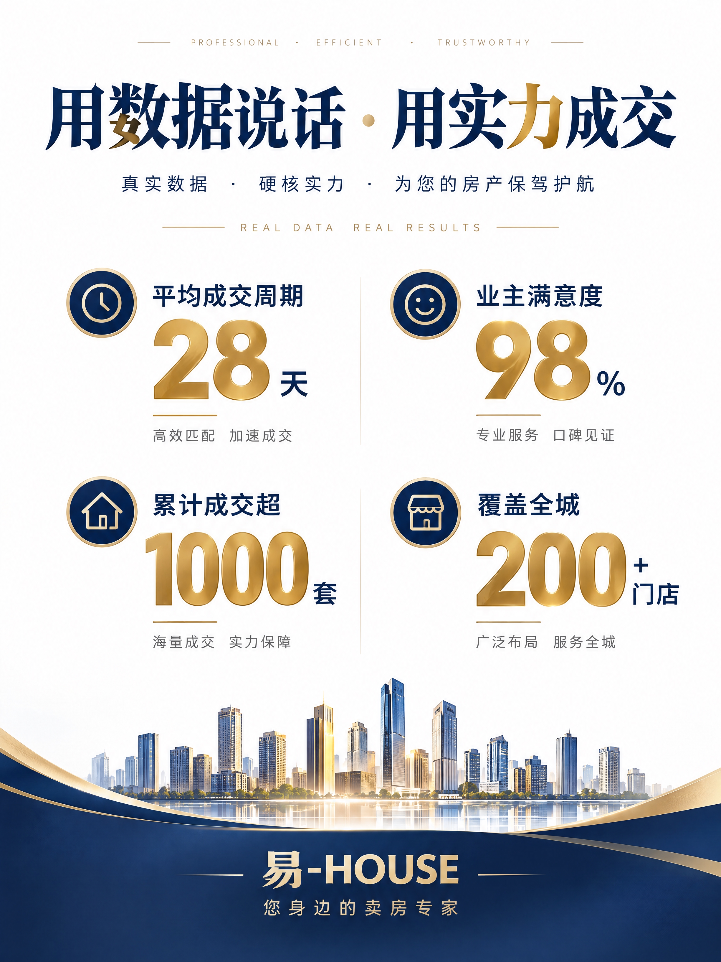 高端大气的房产成交数据业绩海报，面向业主展示实力。标题为"用数… - 图片创意预览