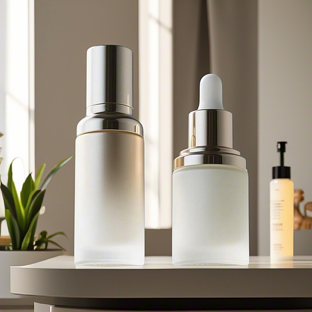 现代感3D风设计，轻拟物玻璃瓶简约主义，展现高端护肤品质。