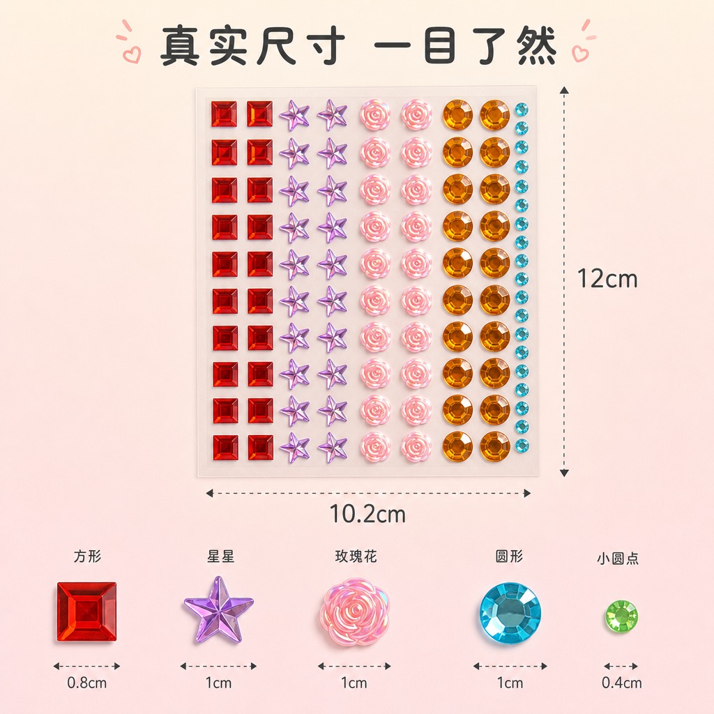 自粘亚克力水晶宝石贴纸尺寸参考图修订版，1:1正方形1080×… - 图片创意预览