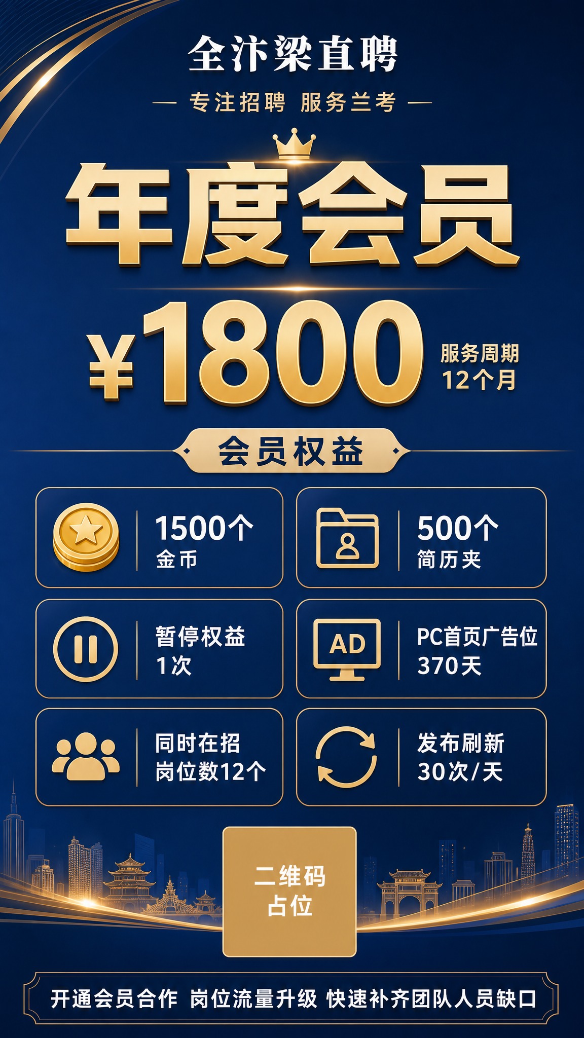 一张竖版企业会员套餐权益报价单海报，大气简洁商务风格，深蓝与金… - 图片创意预览