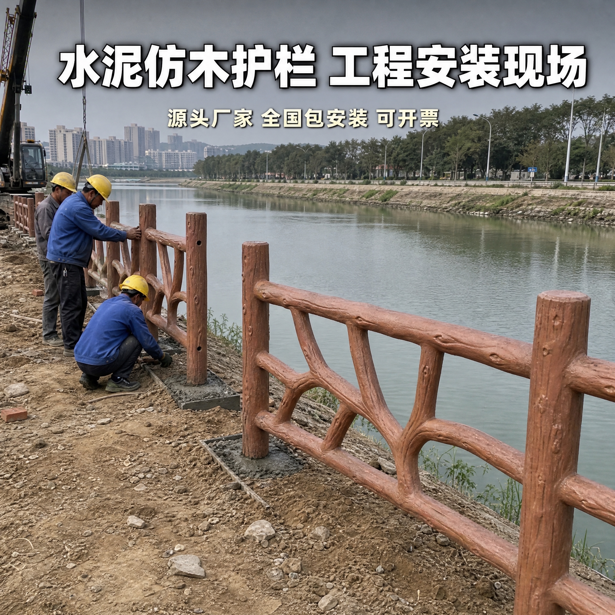 [主图-1] 水泥仿木护栏工程安装现场实拍，展示产品真实安装过… - 图片创意预览