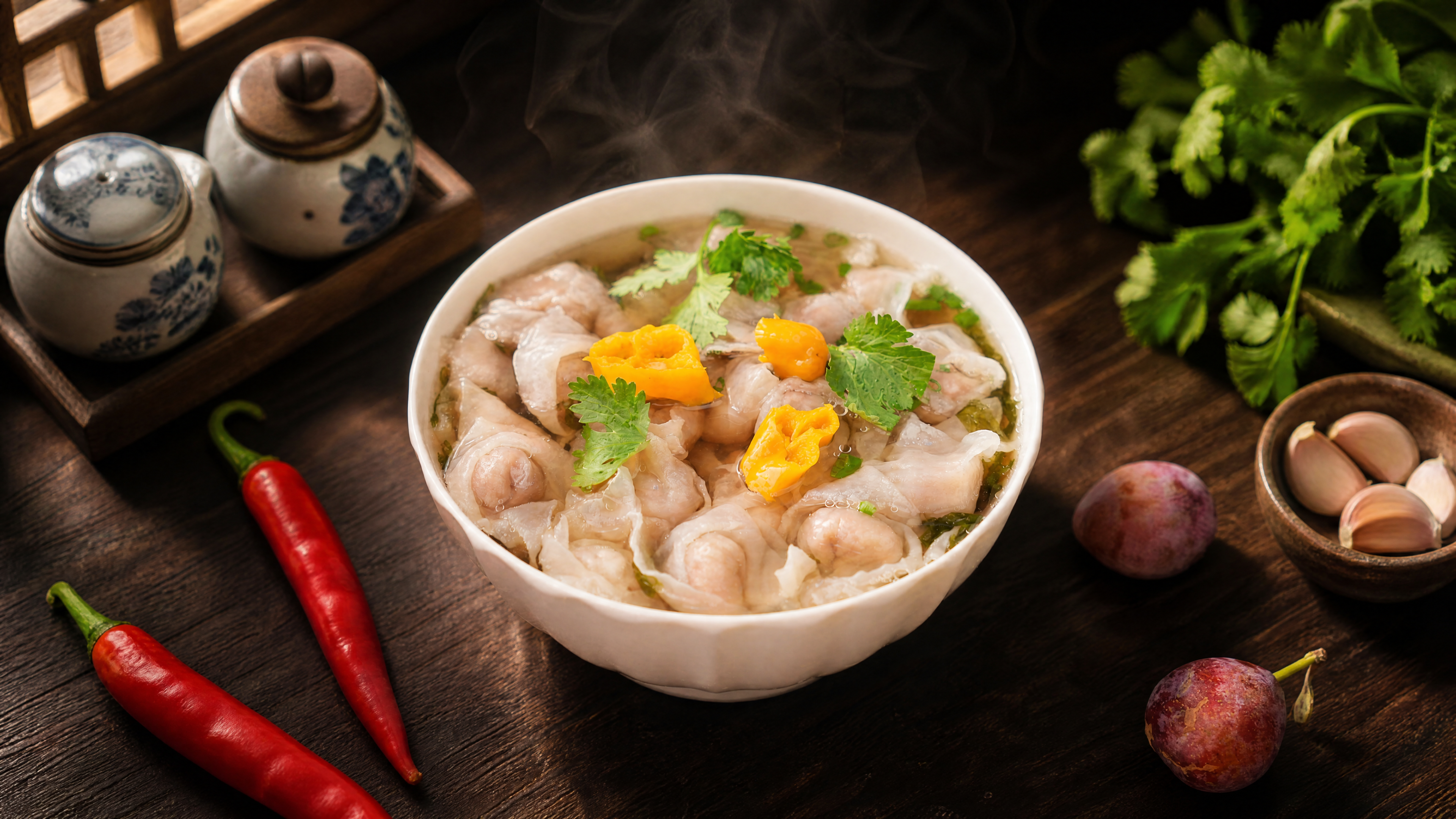 肉燕馄饨汤碗严格参照上传产品图，完整保留碗的造型、汤品、肉燕、… - 图片创意预览
