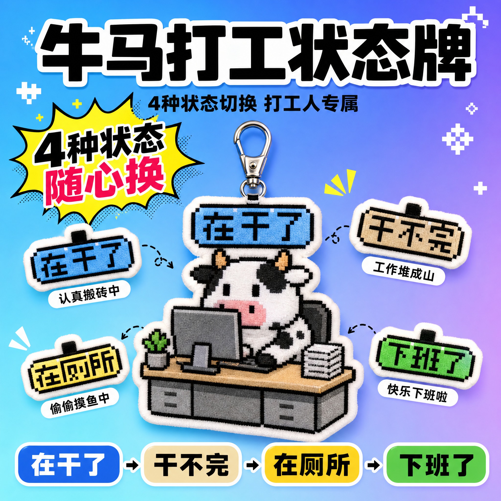 [主图-3] 多表情款牛马打工版钥匙扣首图点击率图，拼多多风格… - 图片创意预览