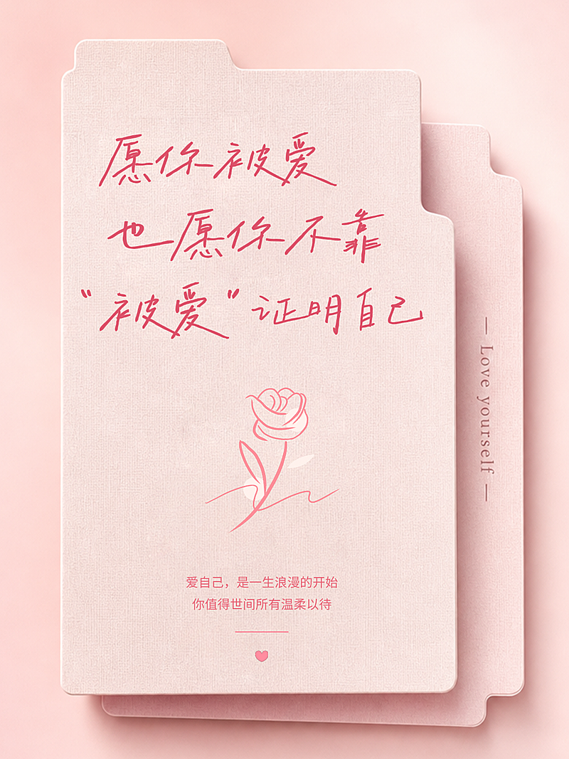 520爱你老己爱自己柔和粉色插画风手账设计小红书封面