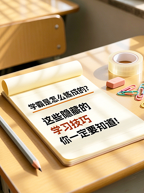学霸学习技巧分享科普攻略课室桌面实景风小红书封面