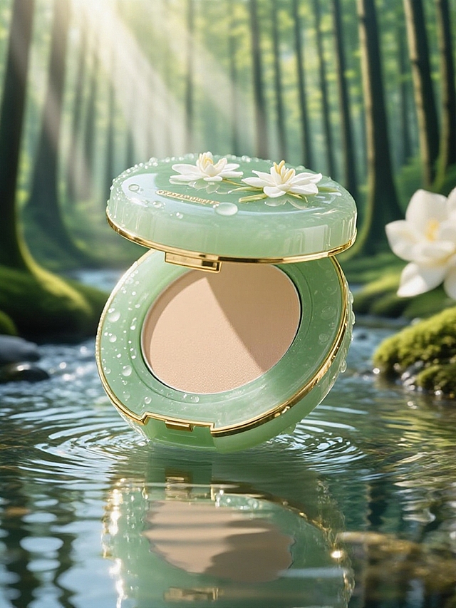 森林主题，有小溪倒影和栀子花，透明清爽的背景，光影，国风，景深