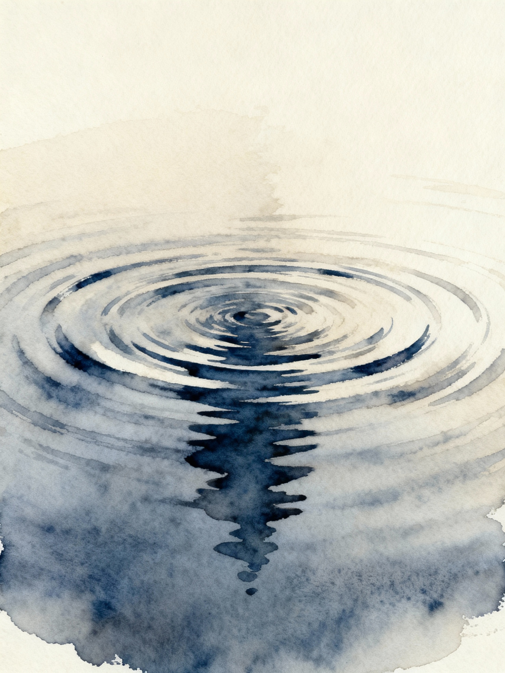 一幅以柔和的米白色为背景的水彩风格绘画，画面中央是深蓝色的水面… - 图片创意预览