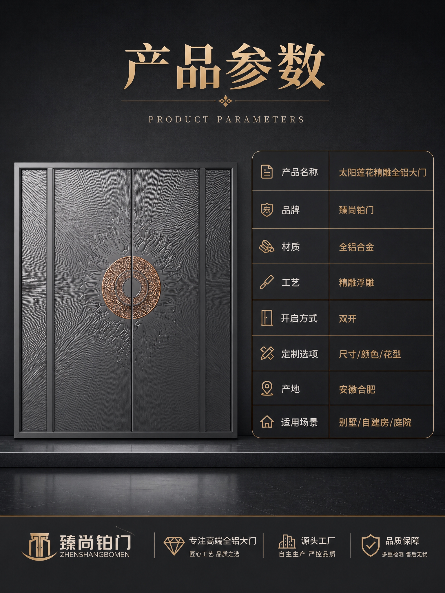 [商品] 使用【图1】臻尚铂门太阳莲花精雕全铝别墅大门；保留深… - 图片创意预览