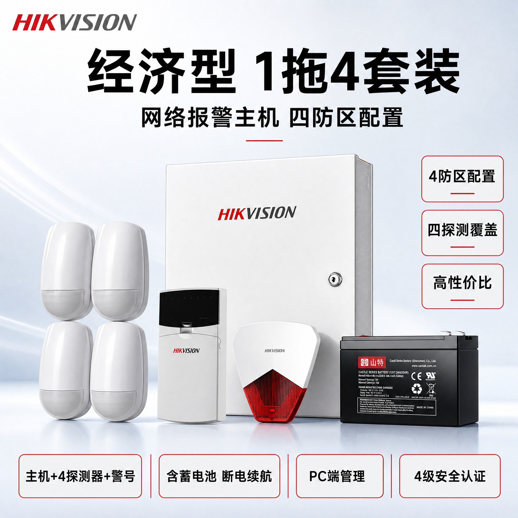 [主图] 海康威视经济型1拖4报警套装商品主图，参数框使用红框… - 图片创意预览
