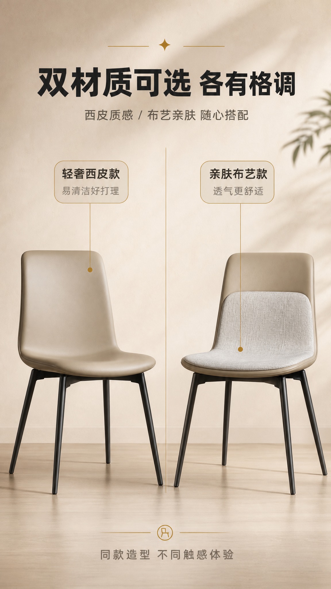 [商品] 使用【图1】的两款现代简约餐椅；左侧全西皮浅卡其款，… - 图片创意预览