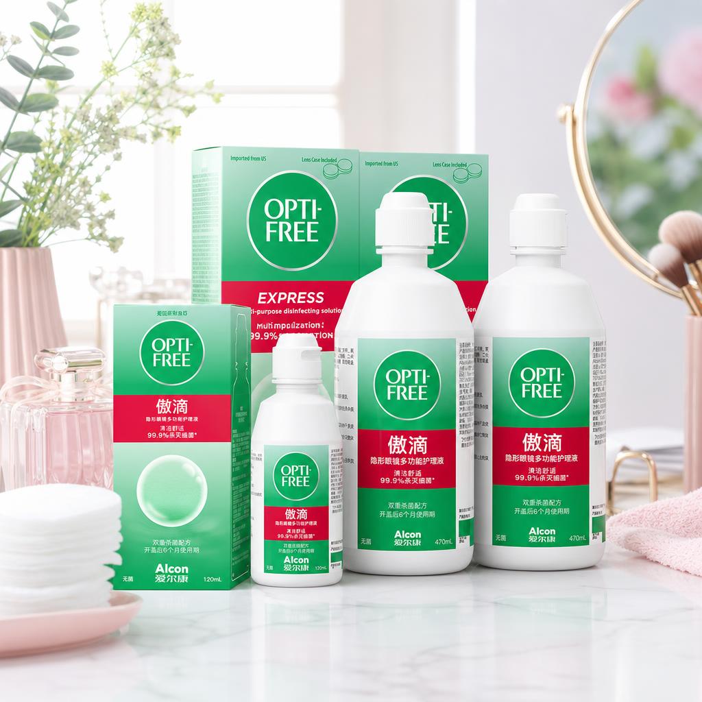 将图中的傲滴隐形眼镜护理液产品组合放置在清新美妆风格场景中，背… - 图片创意预览