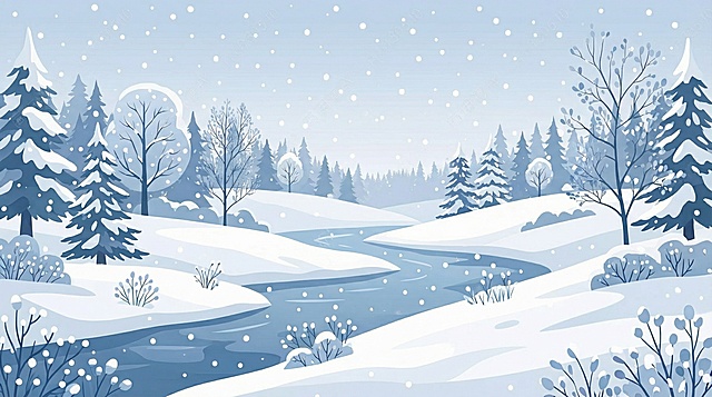 添加雪地和树木元素，完善冬日雪景