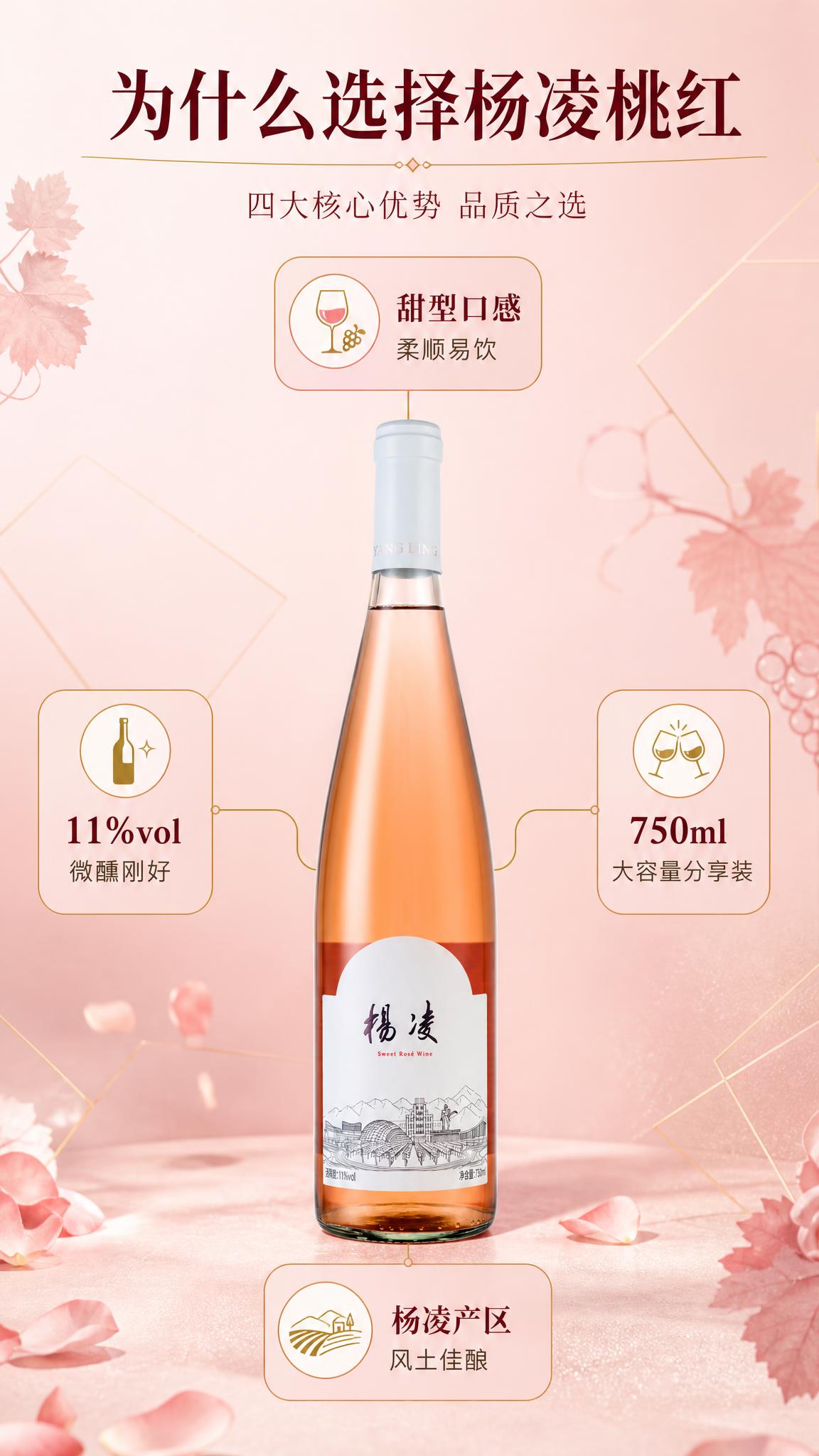 [商品] 使用【图1】杨凌甜型桃红葡萄酒；保留瓶身结构、比例、… - 图片创意预览