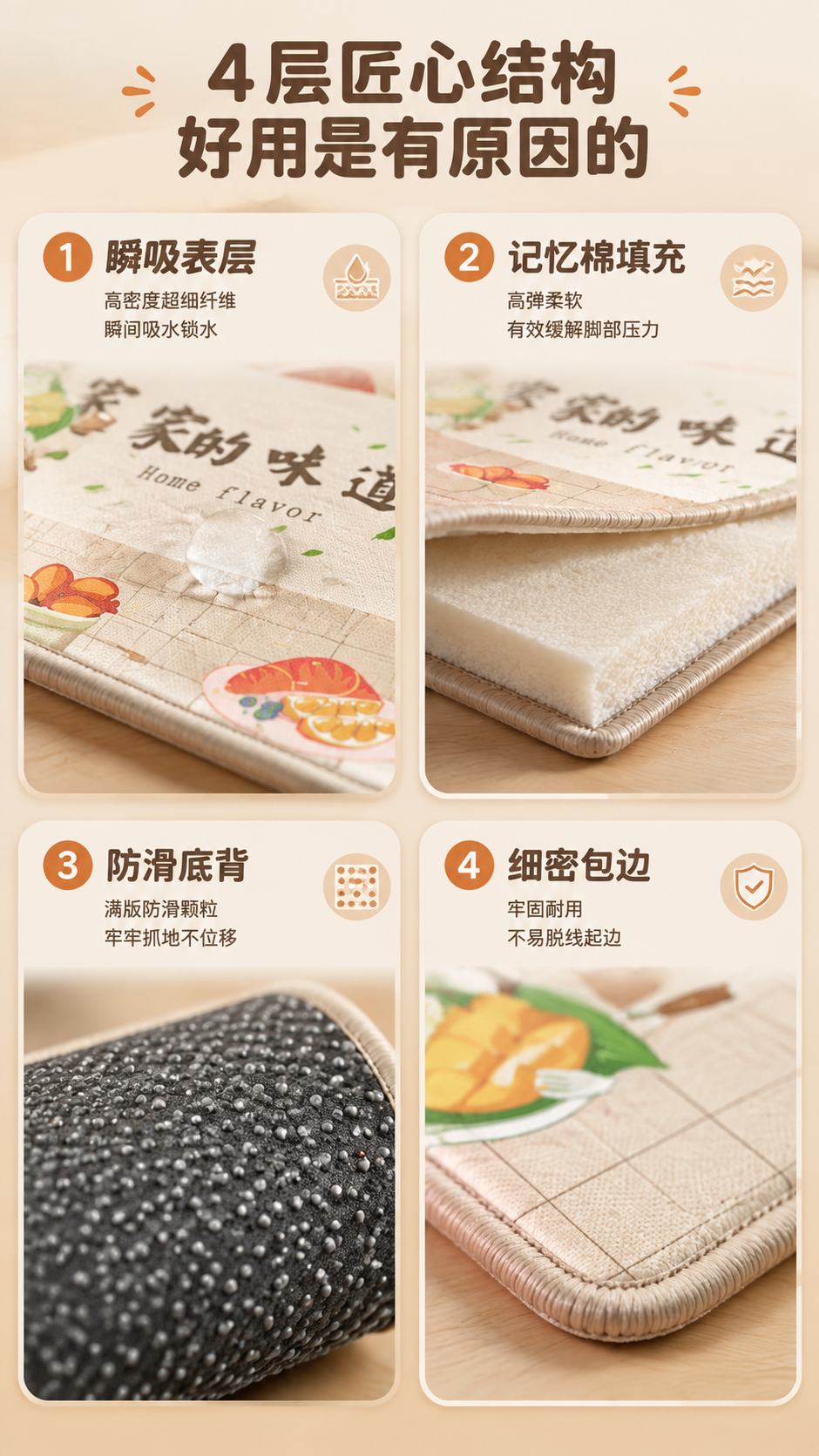 [商品] 使用【图1】家的味道系列厨房地垫；保留浅米色底色、浅… - 图片创意预览