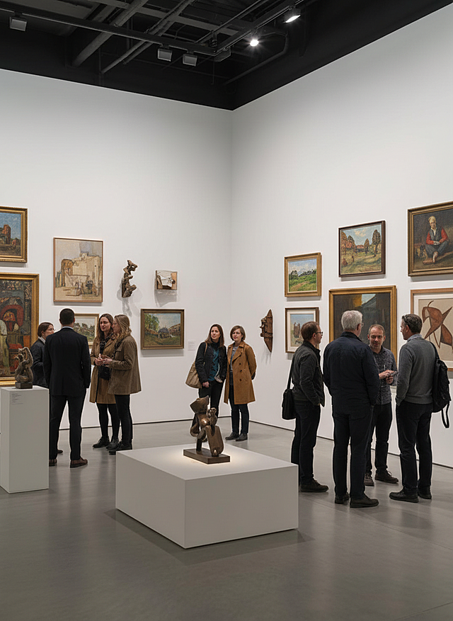 将空展会场景变成美术展展厅，热闹一点