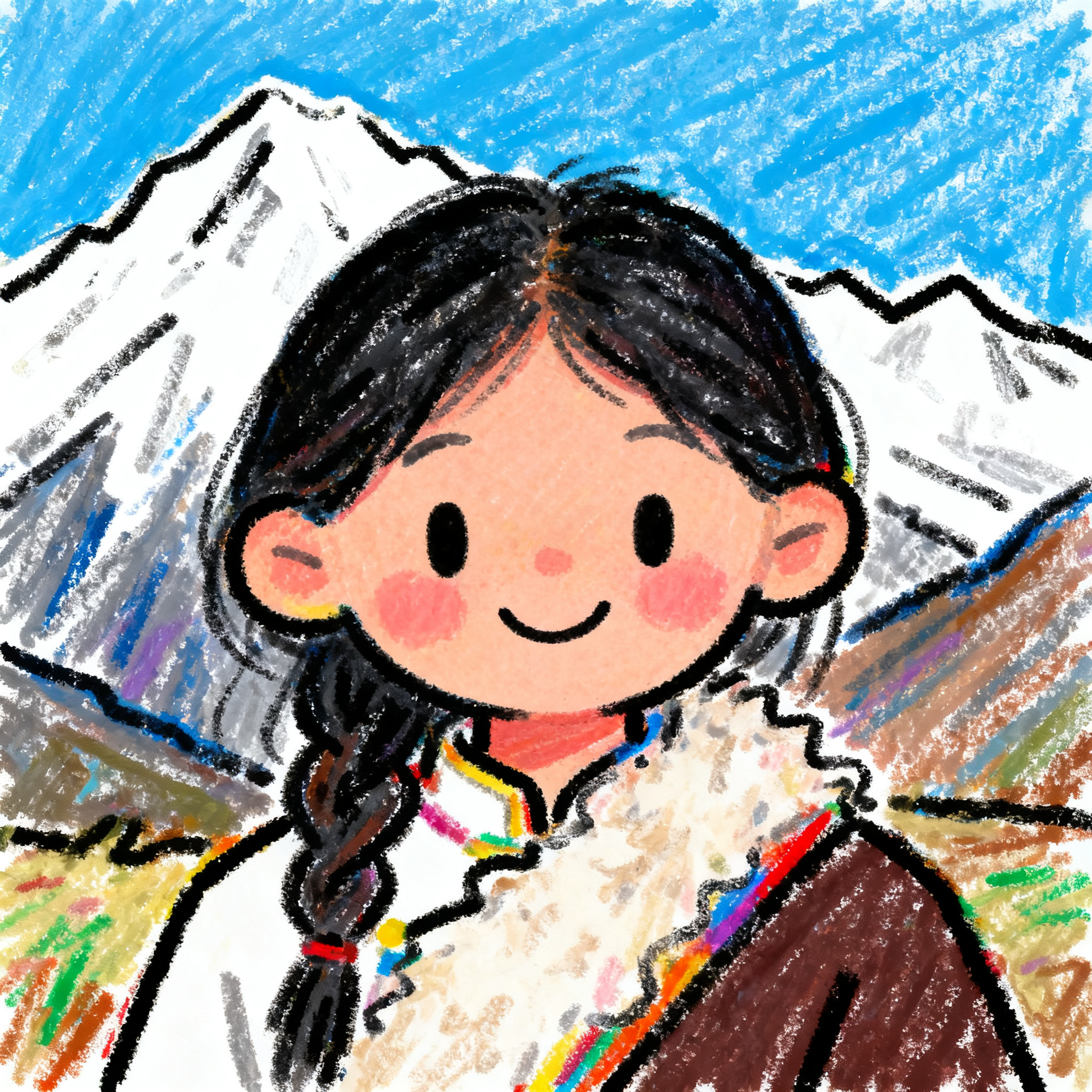 藏族大美女，在雪山前，披着头发，微笑，涂鸦插画风格，适合做头像… - 图片创意预览