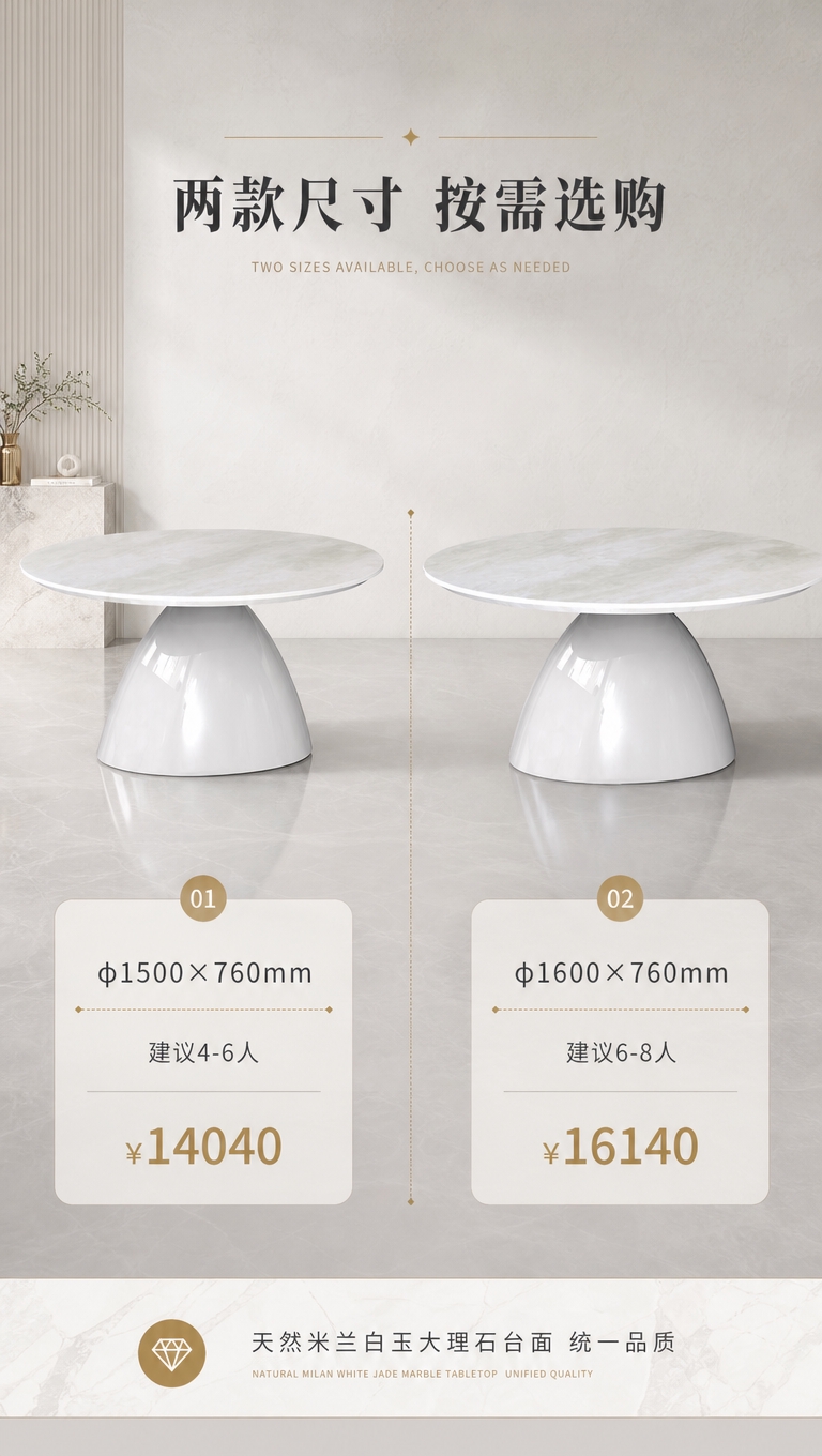 [商品] 使用【图1】白色大理石圆形餐桌；保留大理石台面、玻璃… - 图片创意预览