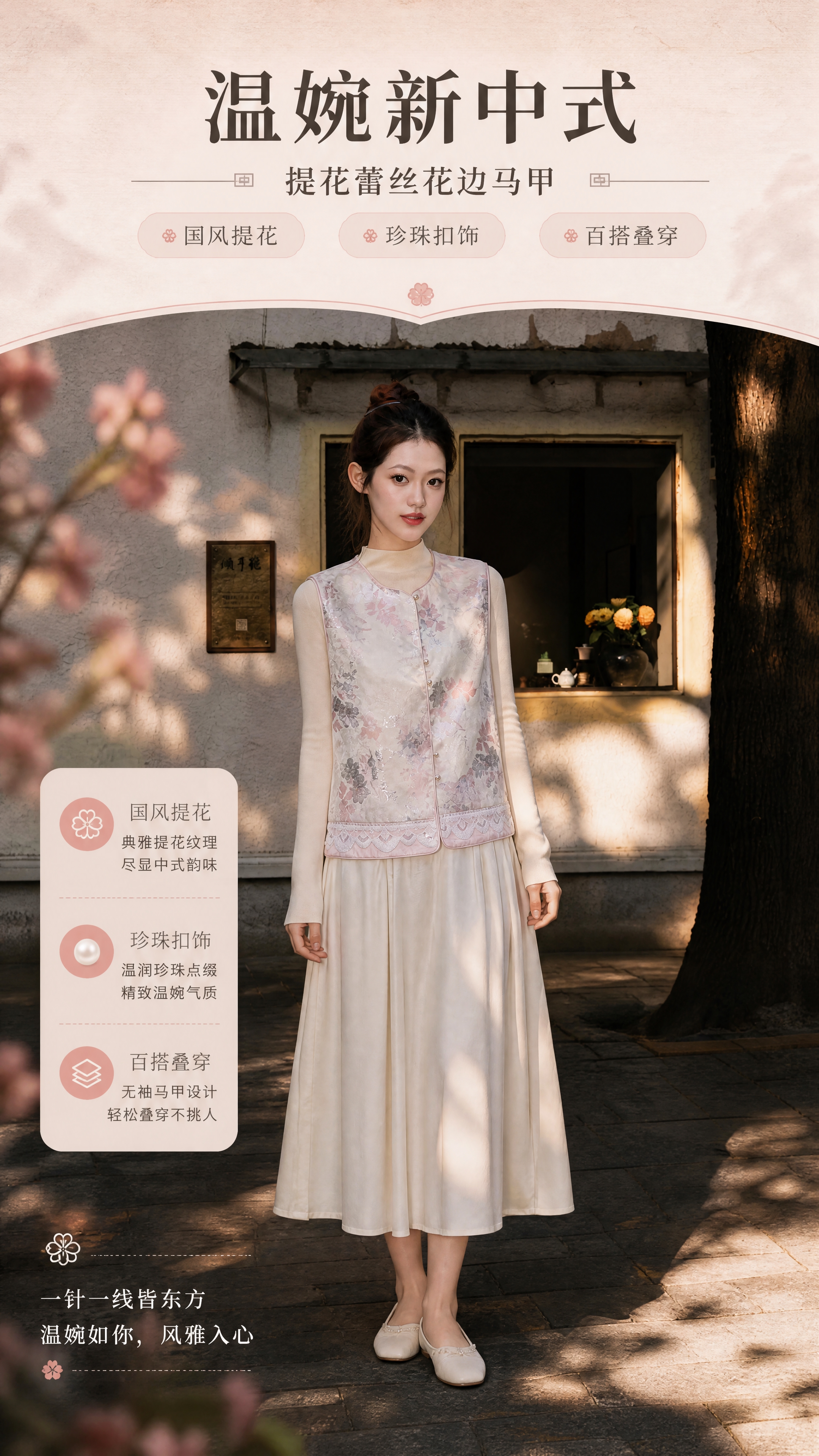 [商品] 使用【图2】【图4】新中式提花蕾丝花边马甲；商品处理… - 图片创意预览