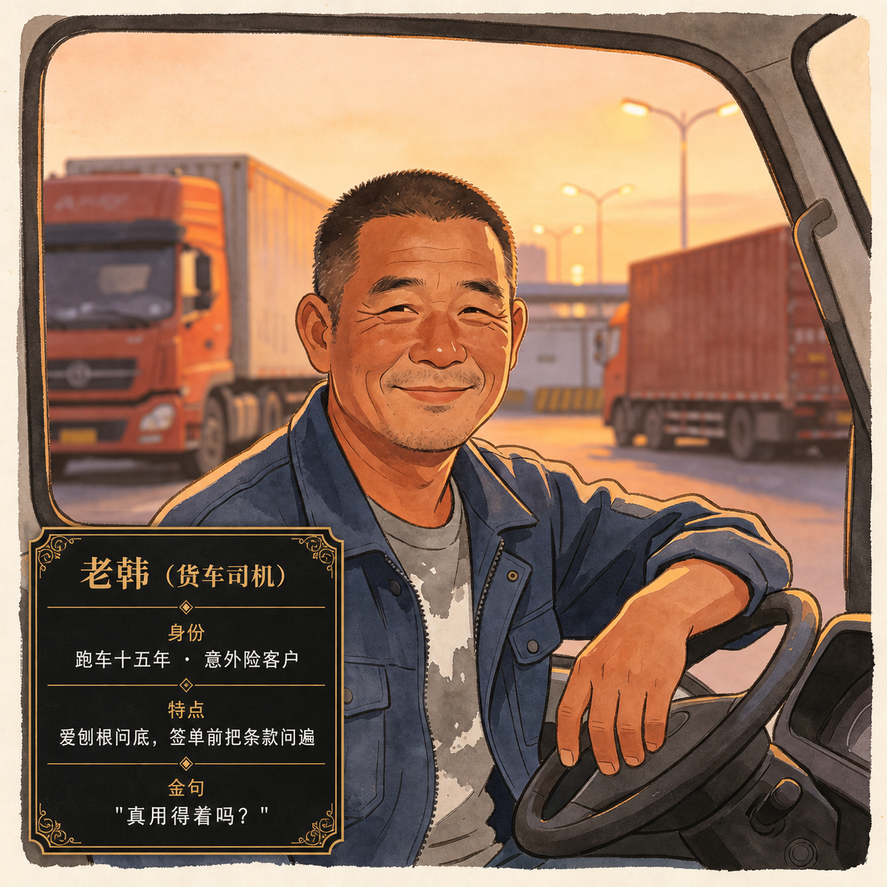 在图片左下角叠加一个黑底金边的人物介绍卡片，卡片内使用竖线菱形… - 图片创意预览