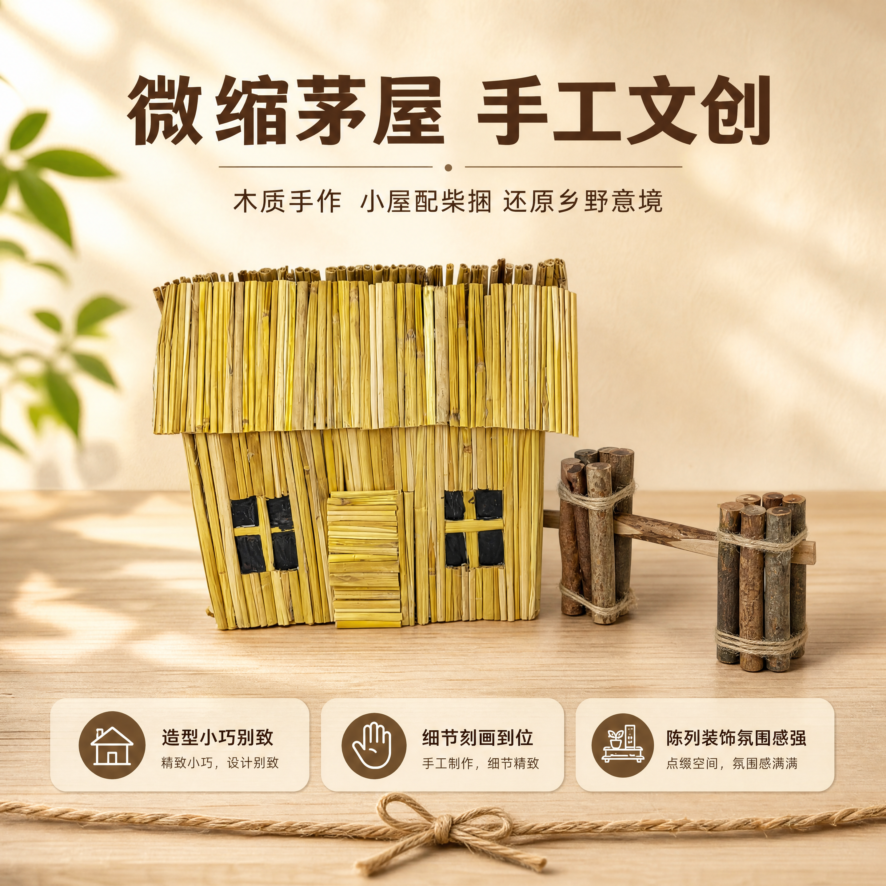 [商品] 使用【图1】迷你茅屋配小捆柴文创摆件（木质茅屋+小捆… - 图片创意预览