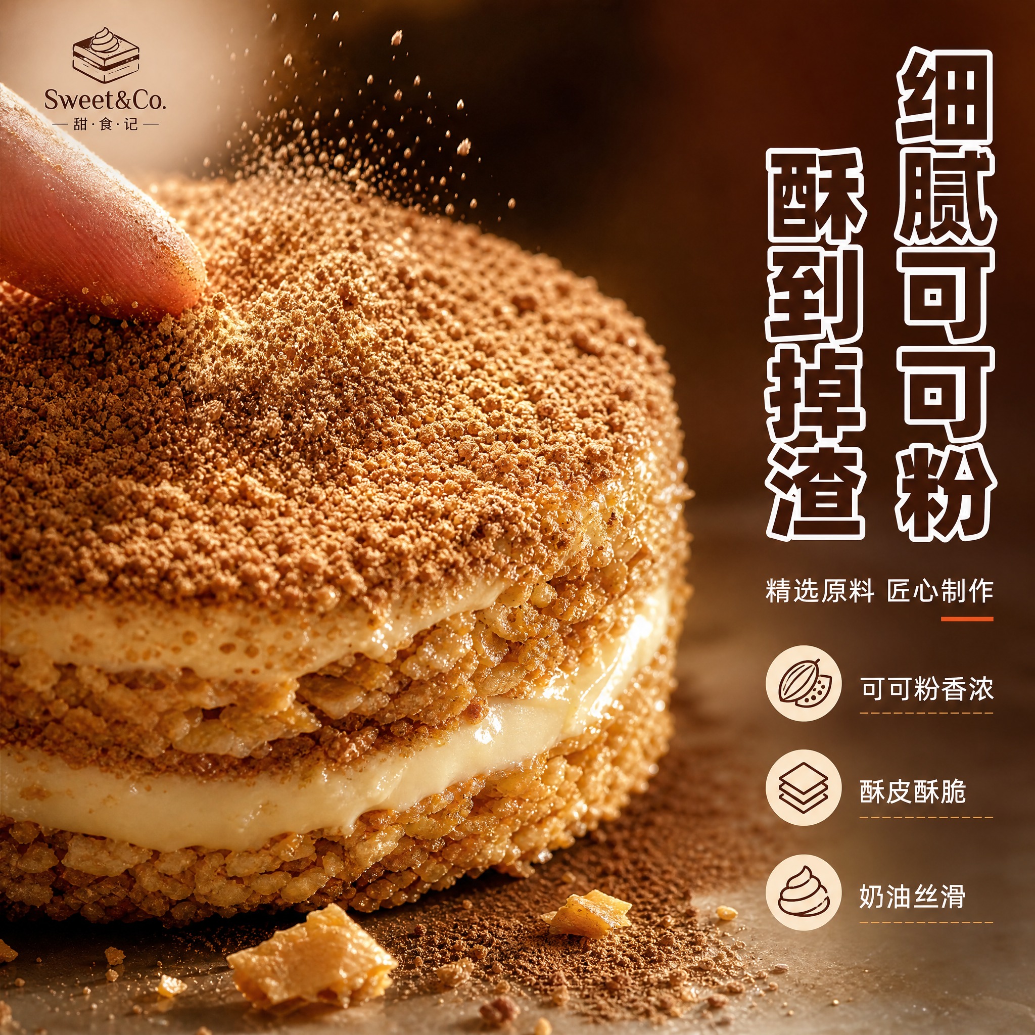 [主图-3] 细节与成分微距展示，提拉米苏蛋糕表面质感特写。… - 图片创意预览