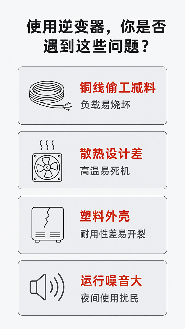 「图片1」，生成一套详情页，商品名称纯正波逆变器，内容包含但不限于：逆变器海报、铜芯升级，大风量散热，金属外壳，静音，细节展示，多种电器适用。适配淘宝/天猫平台，单图比例为9:16，需求屏数为8张。