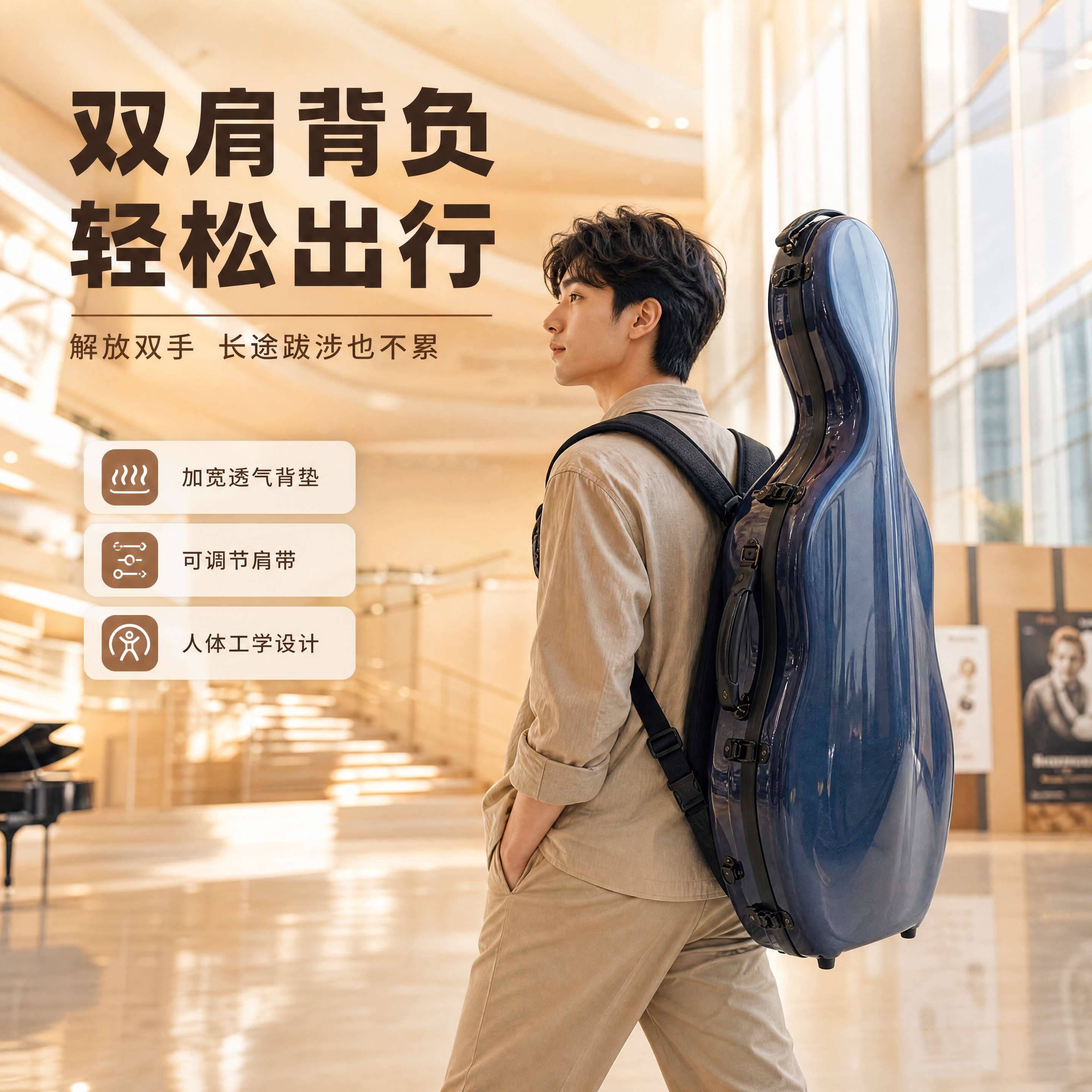 [商品] 使用【图1】深蓝色复合碳纤维中提琴琴盒背面（带双肩背… - 图片创意预览