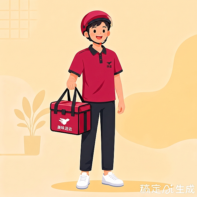 把人物的衣服头盔外卖箱的颜色改为大红色，其他不变