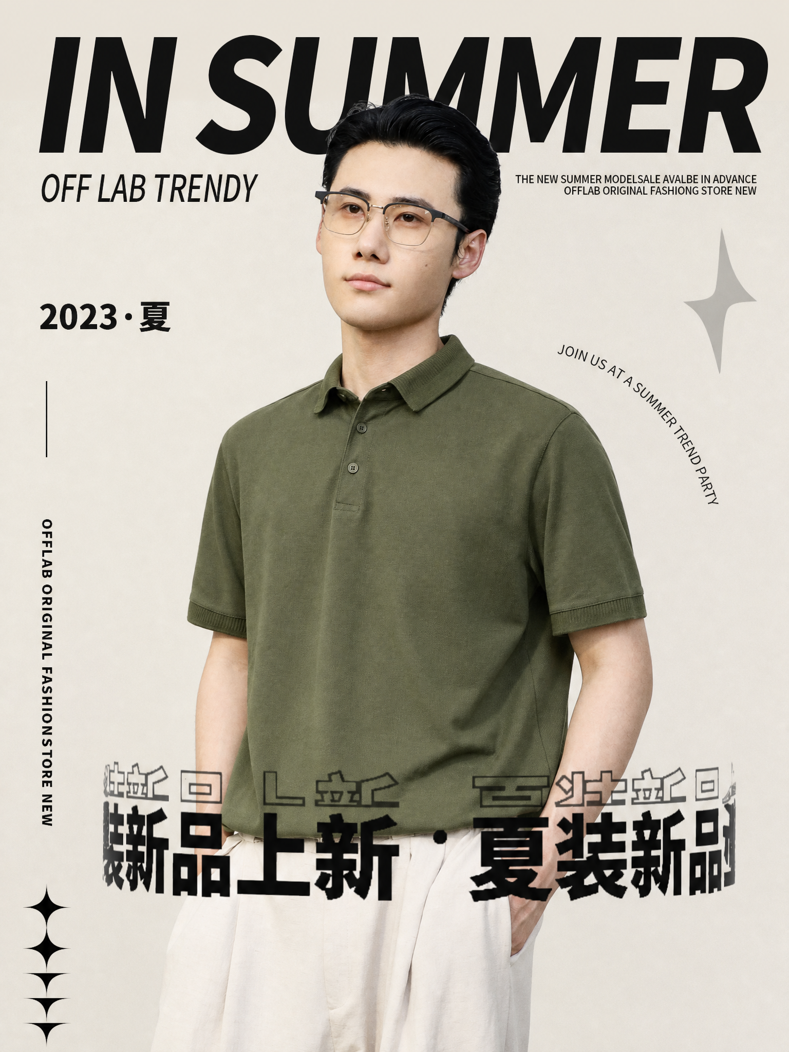 参考图1的版式骨架与潮流杂志风，将人物和服装替换为图2中的男士… - 图片创意预览