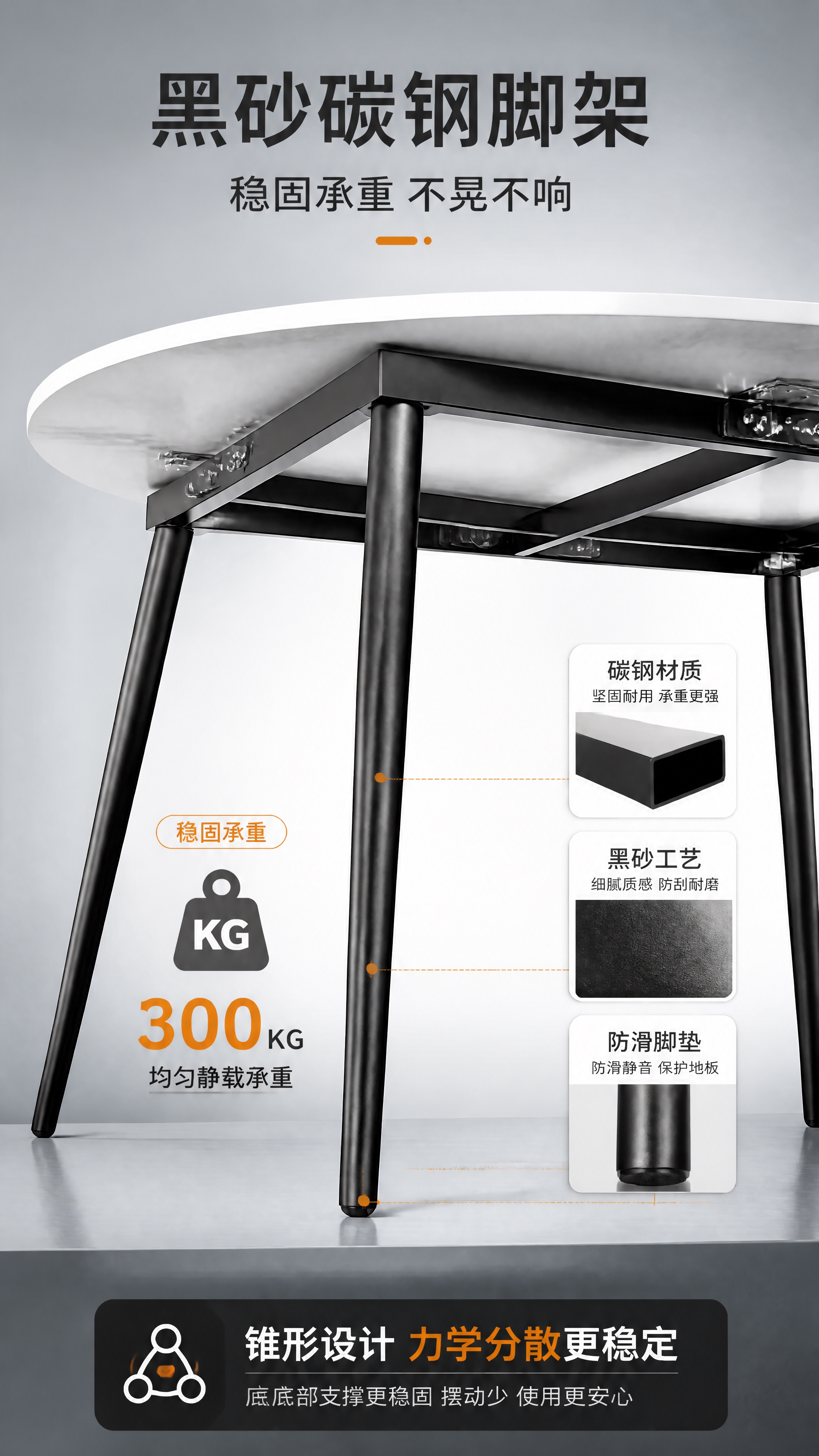 [第4张] 结构工艺页-黑砂碳钢脚架稳固承重。本张使用【图1】… - 图片创意预览