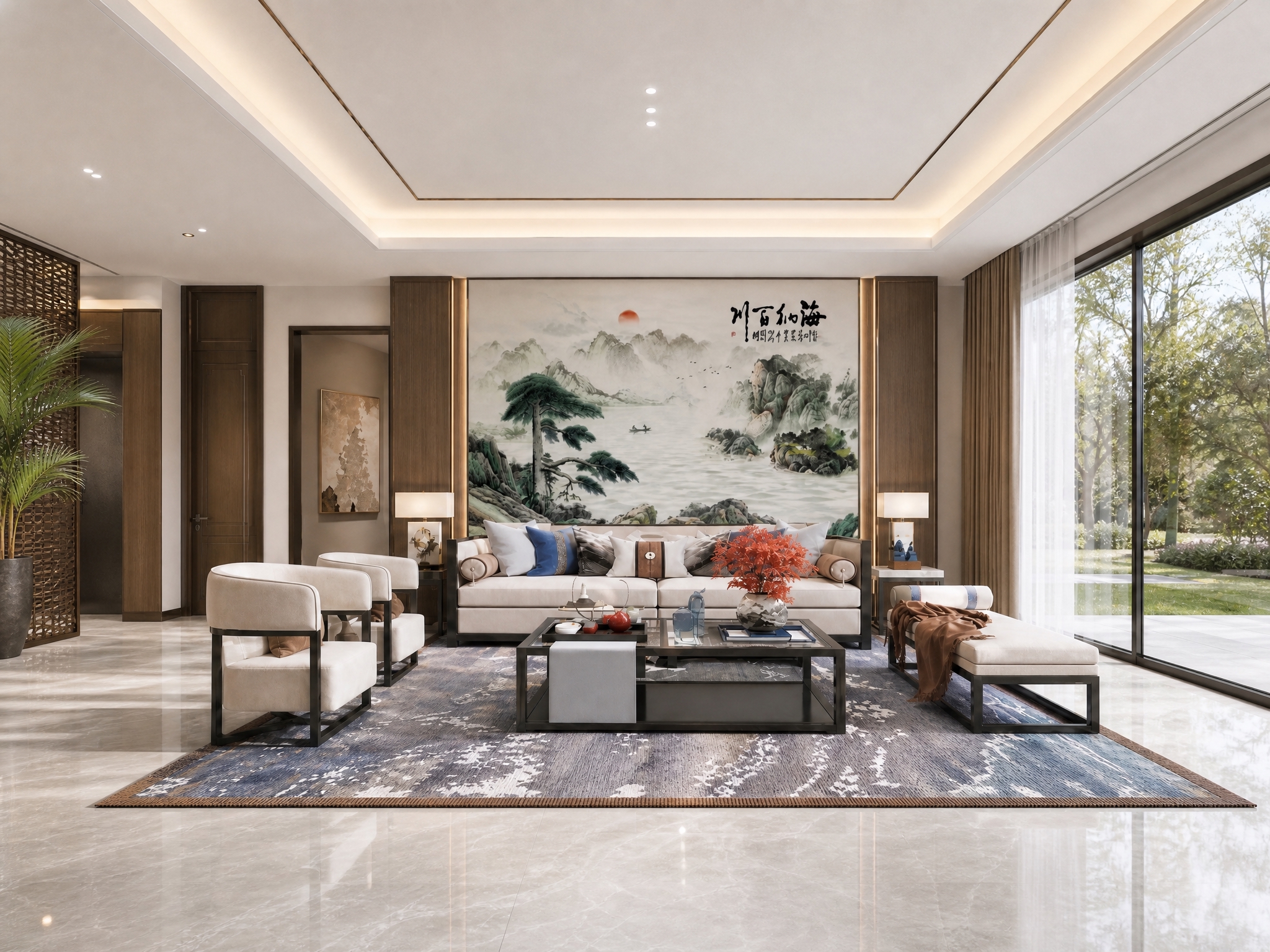 将图中的挑高复式客厅改为大平层客厅，去掉二层挑空结构，改为正常… - 图片创意预览