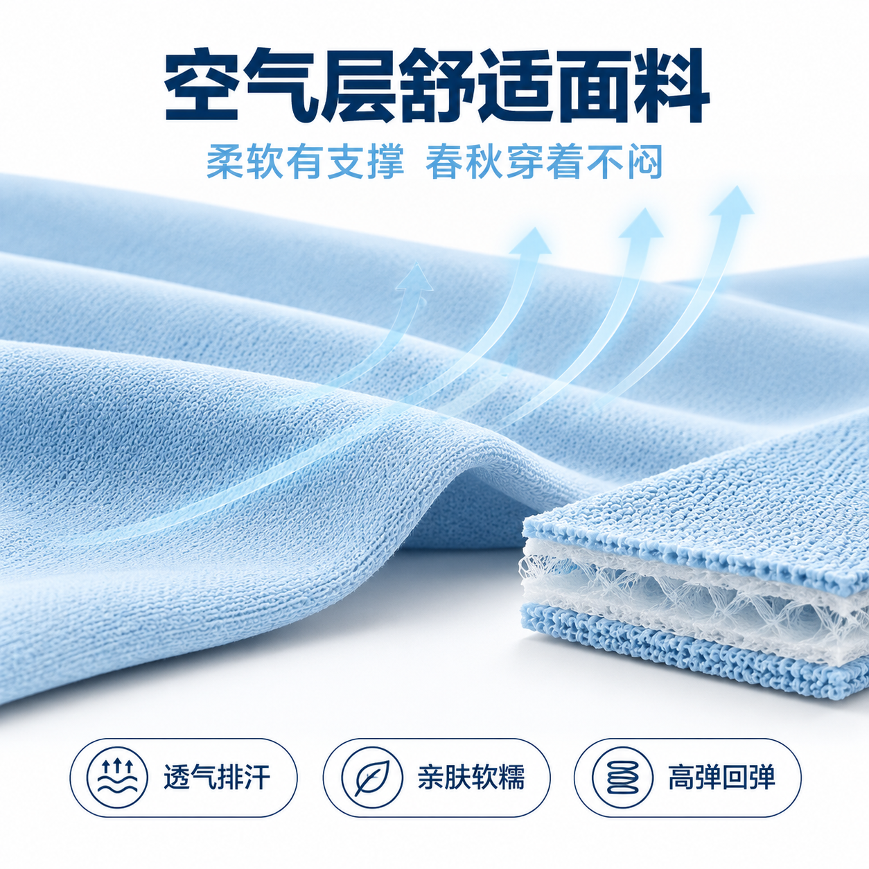 [主图-3] 面料卖点主图，展示空气层健康布面料的材质结构与透… - 图片创意预览