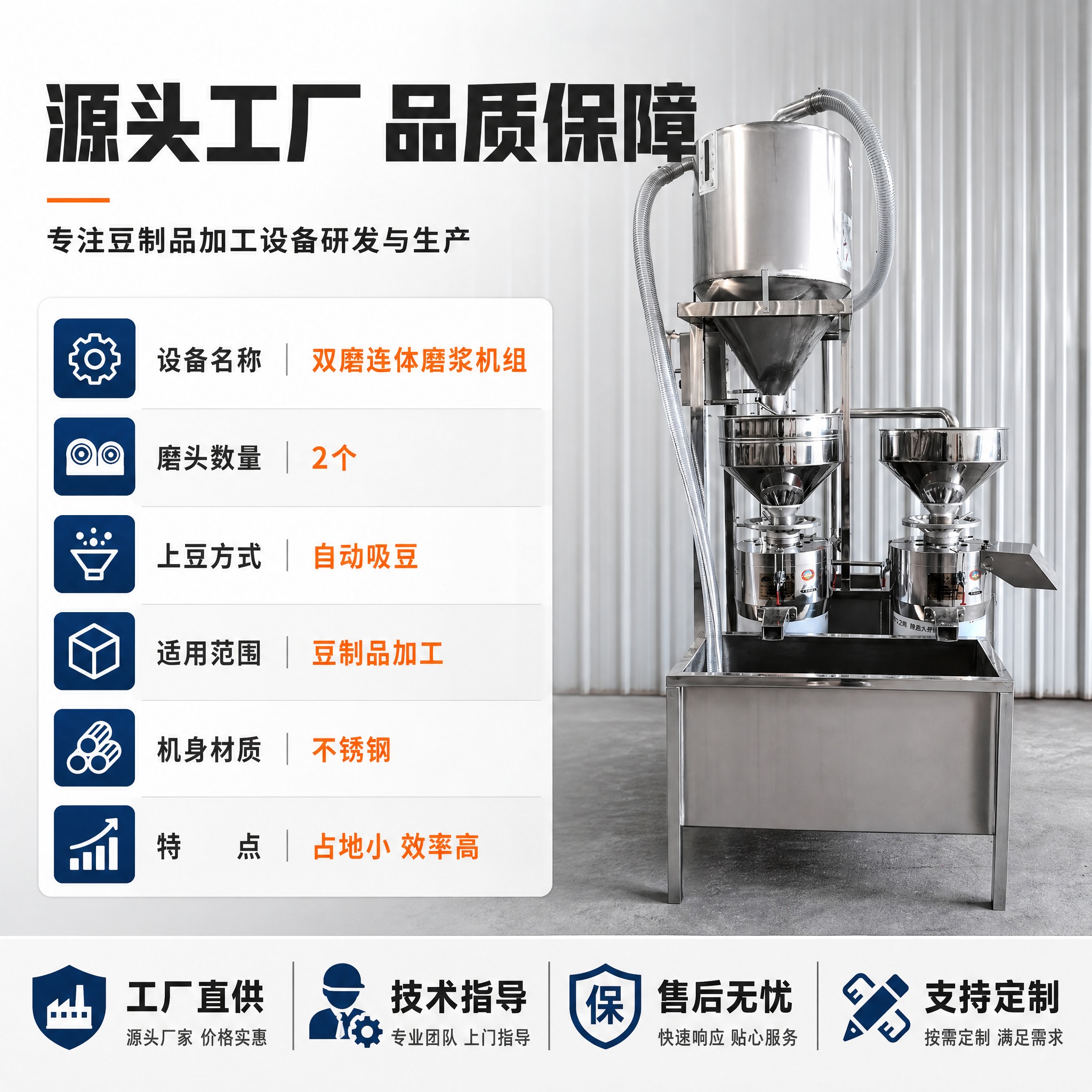 [主图-5] 双磨连体机组规格参数与服务保障图。 [统一基调]… - 图片创意预览