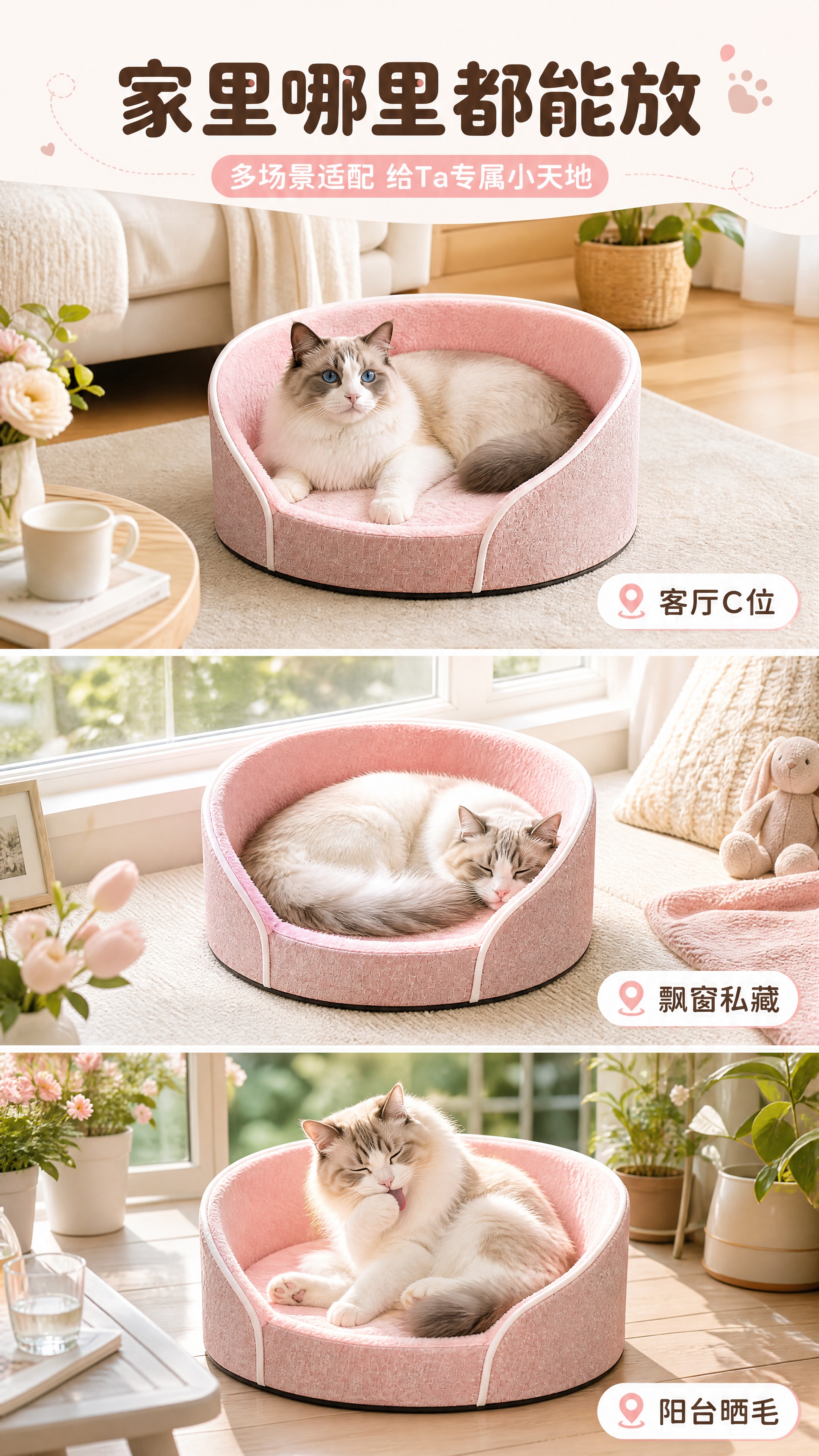 [商品] 使用【图6】粉色蛋托棉猫窝；保留圆形环抱围边、粉色毛… - 图片创意预览