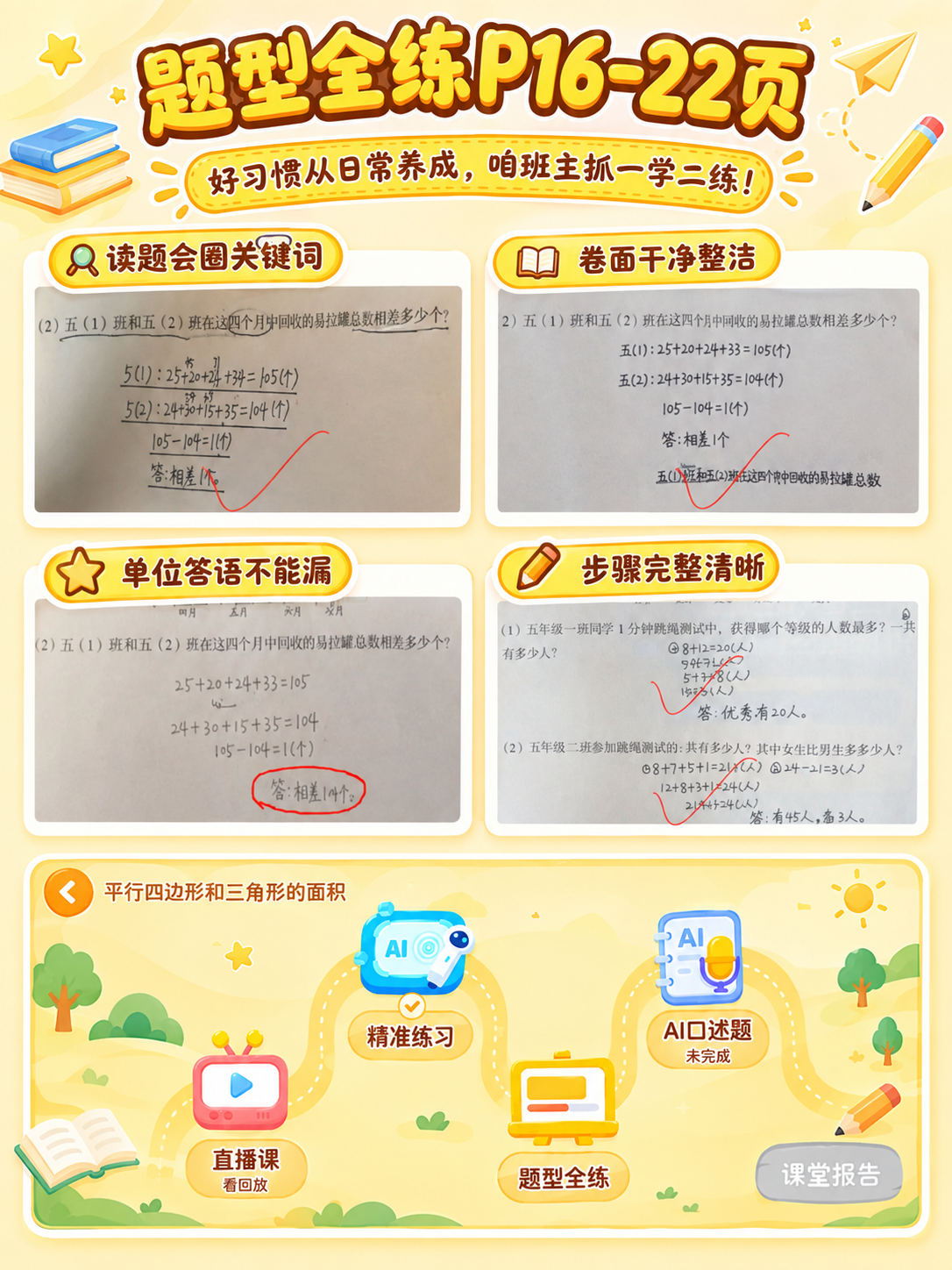 美化润色这张题型全练P16-22页的展示图，整体改为清新黄色系… - 图片创意预览