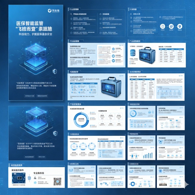 参照上传的医保监管宣传图片，重新制作同主题宣传图，保持科技蓝商务风格，信息完整预览效果